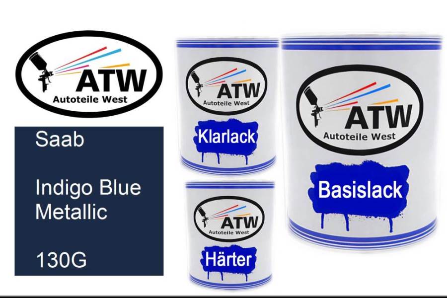 Saab, Indigo Blue Metallic, 130G: 1L Lackdose + 1L Klarlack + 500ml Härter - Set, von ATW Autoteile West.